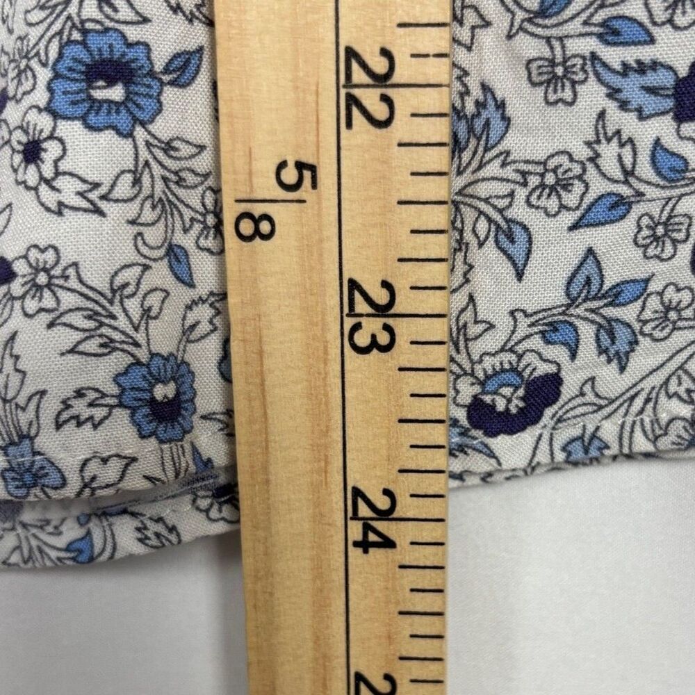 Jones New York JNY Floral V Neck Blouse 2X Blue White Tie Sleeve Boho Coastal - Picture 9 of 11